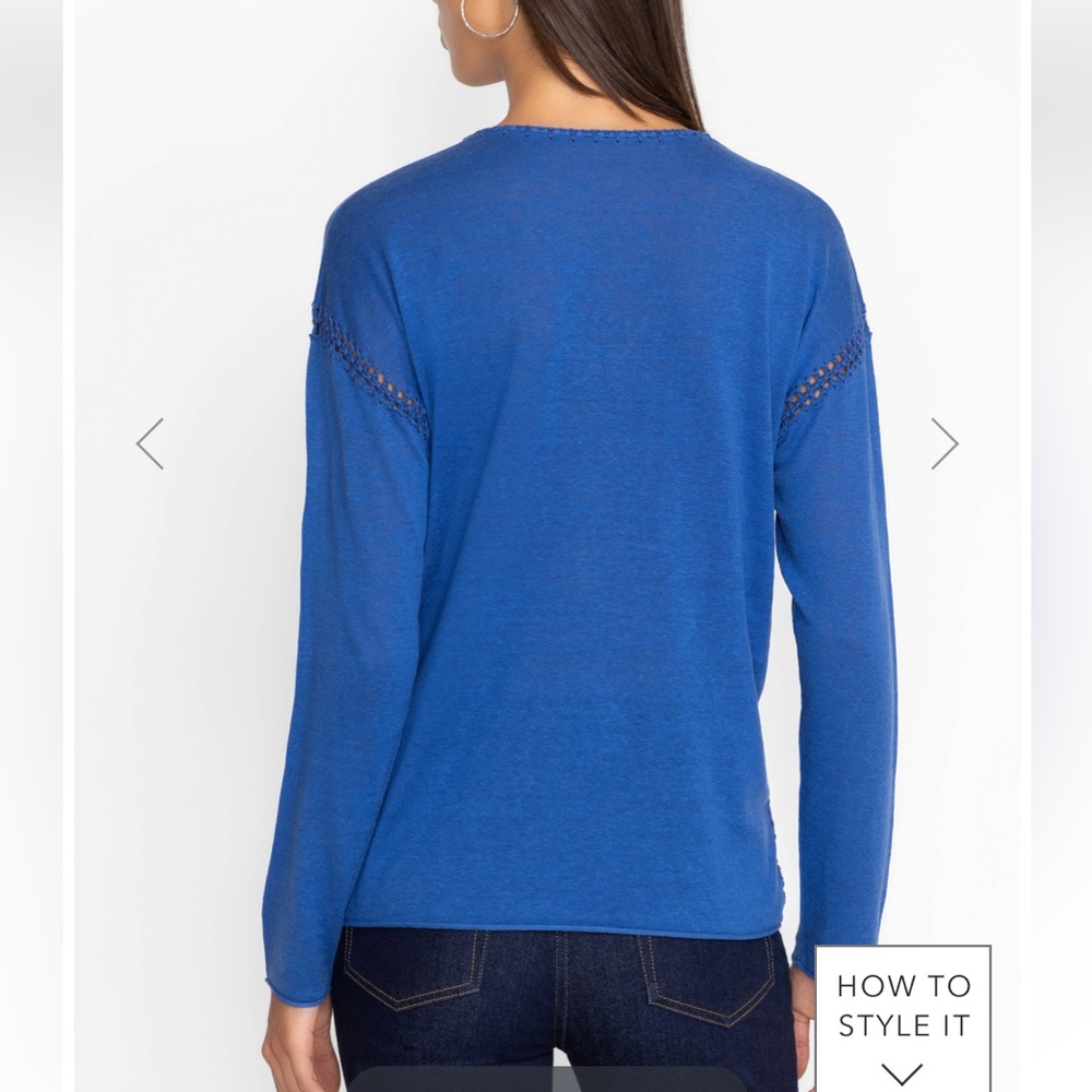 Johnny Was THE LIGHTWEIGHT CLASSIC WHIPSTITCH PULLOVER Silk/ Linen Electric Blue - Picture 3 of 13